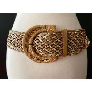 Wide Tan/Cream Woven Leather Waist Belt sz S